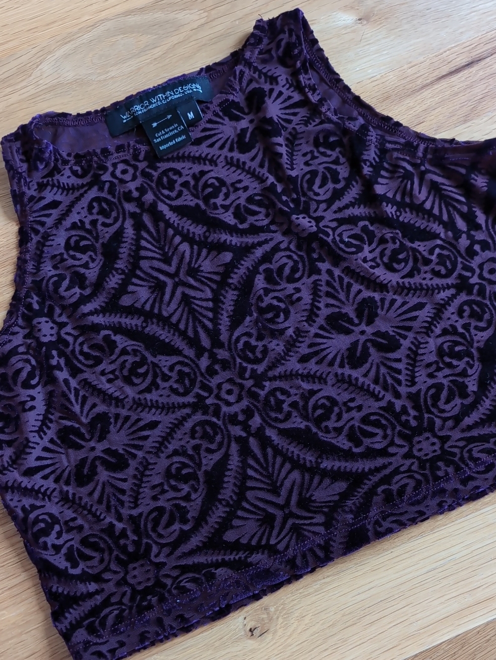 Warrior Within Designs Velvet Burnout Top in Plum Size M